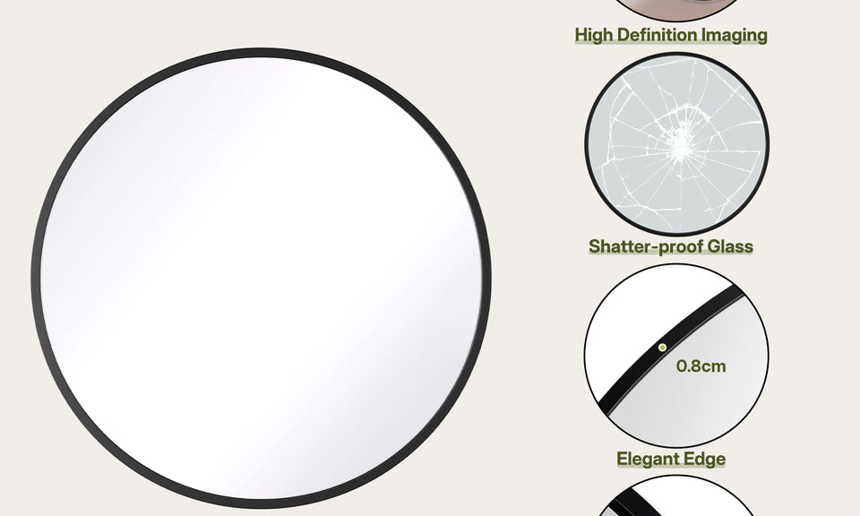 Dripex Round Mirror, 40 to 90cm Circle Hanging Wall Mirror - Home Decorative Wall Mounted Vanity Mirror for Bathroom, Dressing Room & Living Room