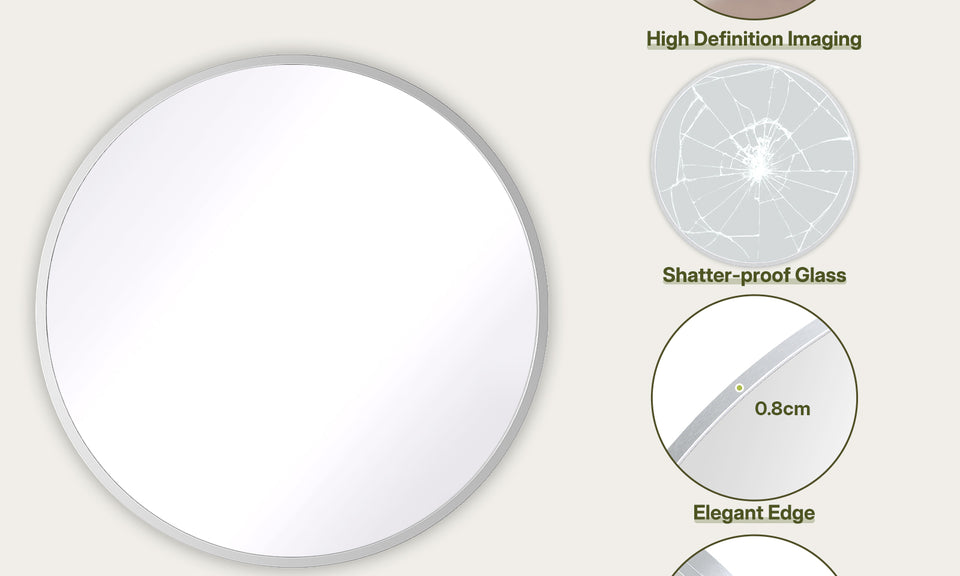 Dripex Round Mirror, 40 to 90cm Circle Hanging Wall Mirror - Home Decorative Wall Mounted Vanity Mirror for Bathroom, Dressing Room & Living Room