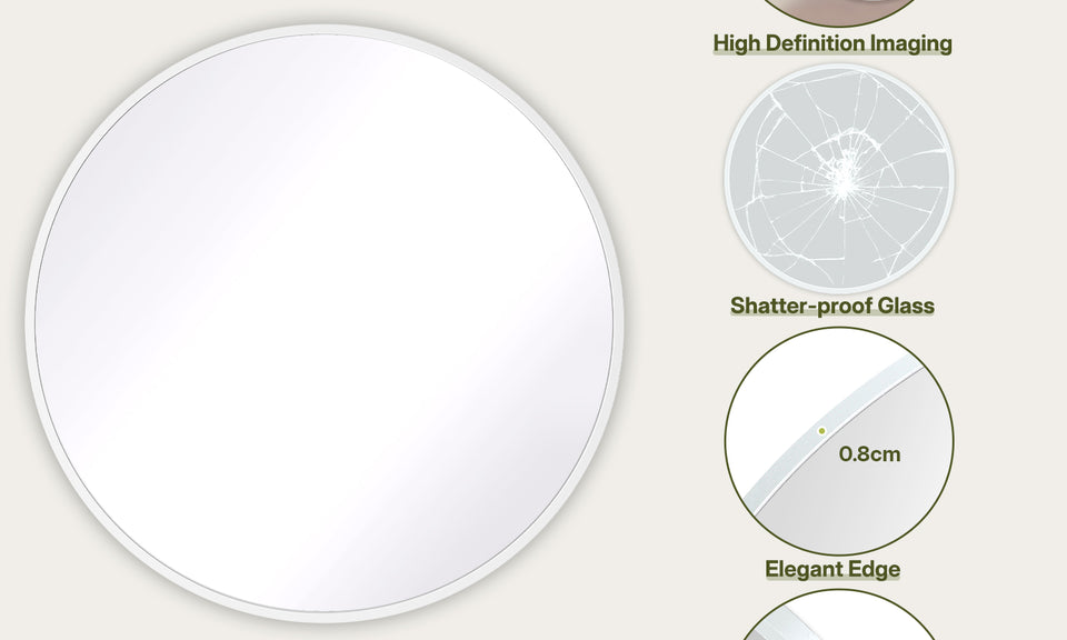 Dripex Round Mirror, 40 to 90cm Circle Hanging Wall Mirror - Home Decorative Wall Mounted Vanity Mirror for Bathroom, Dressing Room & Living Room