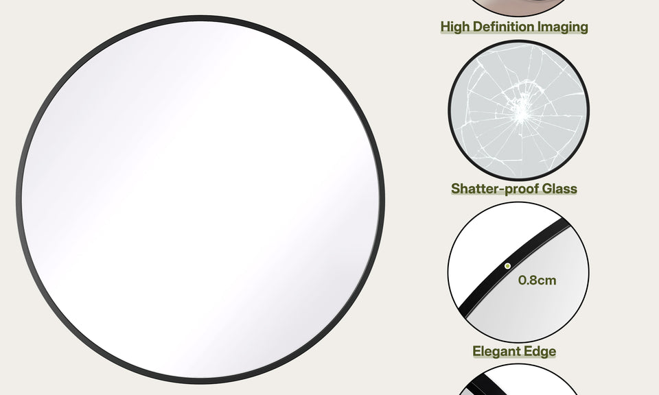 Dripex Round Mirror, 40 to 90cm Circle Hanging Wall Mirror - Home Decorative Wall Mounted Vanity Mirror for Bathroom, Dressing Room & Living Room