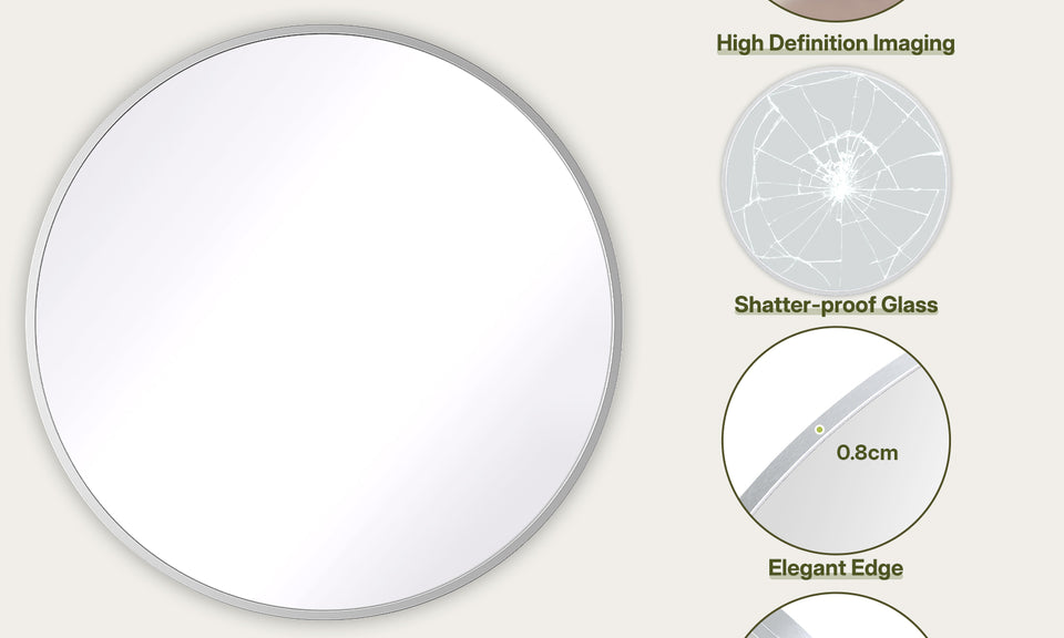 Dripex Round Mirror, 40 to 90cm Circle Hanging Wall Mirror - Home Decorative Wall Mounted Vanity Mirror for Bathroom, Dressing Room & Living Room