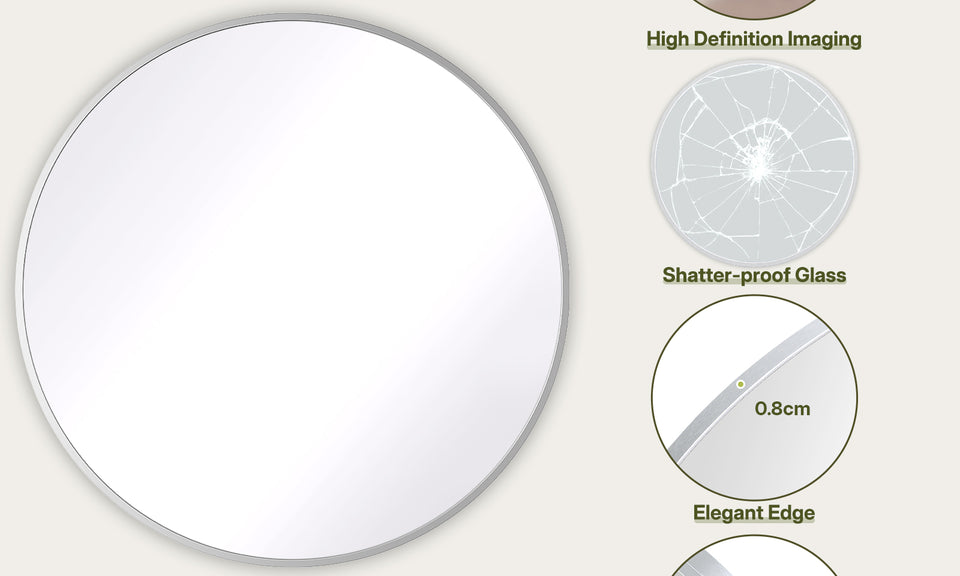 Dripex Round Mirror, 40 to 90cm Circle Hanging Wall Mirror - Home Decorative Wall Mounted Vanity Mirror for Bathroom, Dressing Room & Living Room