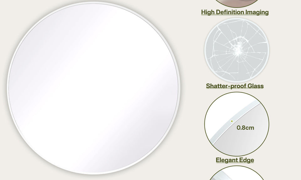 Dripex Round Mirror, 40 to 90cm Circle Hanging Wall Mirror - Home Decorative Wall Mounted Vanity Mirror for Bathroom, Dressing Room & Living Room