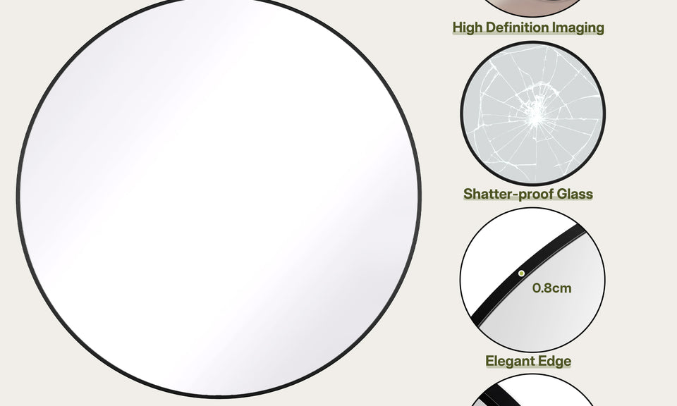 Dripex Round Mirror, 40 to 90cm Circle Hanging Wall Mirror - Home Decorative Wall Mounted Vanity Mirror for Bathroom, Dressing Room & Living Room