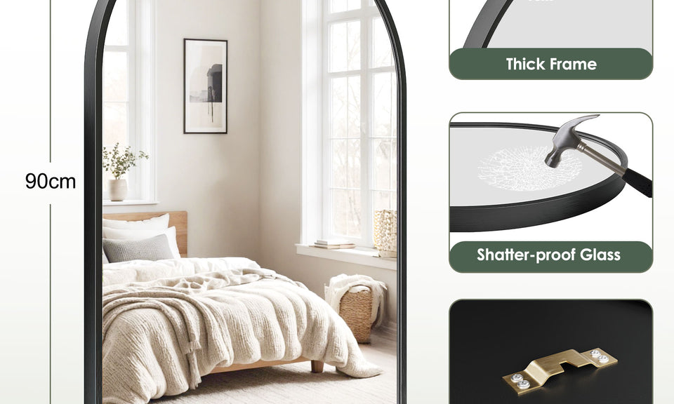 Dripex Arched Mirror, 75 x 50cm/90 x 60cm Wall-Mounted or Leaning, Pre-Fitted Holes & Fixing Kit, for Bathroom, Living Room & Bedroom