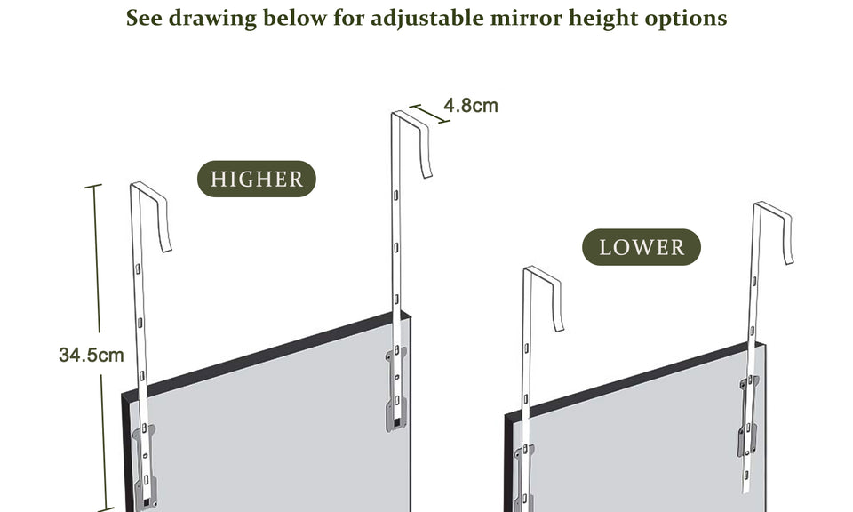 Dripex Over Door Mirror Full Length, 110 x 33cm/110 x 45cm Wall Mounted Mirror Door Hung Mirror for Bathroom/Bedroom/Wardrobe - Toughened Glass