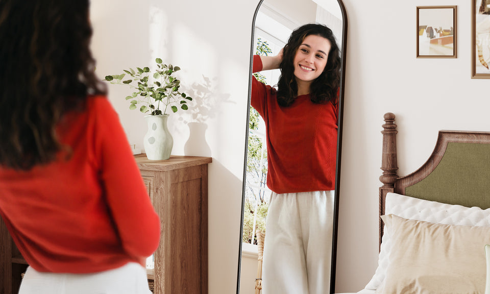 Dripex Arch/Rectangular Mirror Full Length, 160 x 50cm/150 x 40cm Full Body Floor Mirror with Stand, Standing/Leaning/Hanging for Living Room Bedroom