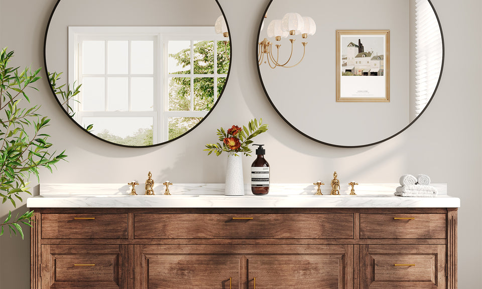 Dripex Round Mirror, 40 to 90cm Circle Hanging Wall Mirror - Home Decorative Wall Mounted Vanity Mirror for Bathroom, Dressing Room & Living Room