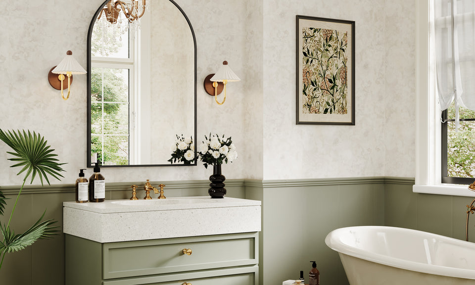 Dripex Arched Mirror, 75 x 50cm/90 x 60cm Wall-Mounted or Leaning, Pre-Fitted Holes & Fixing Kit, for Bathroom, Living Room & Bedroom