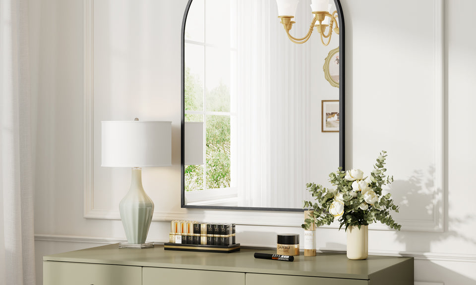 Dripex Arched Mirror, 75 x 50cm/90 x 60cm Wall-Mounted or Leaning, Pre-Fitted Holes & Fixing Kit, for Bathroom, Living Room & Bedroom