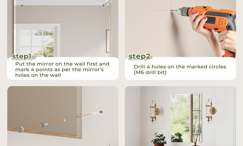 Dripex Frameless Bathroom Mirror, Wall Mounted Bathroom Mirror with Bevelled Edge & Pre-Drilled Holes for Dressing Room Bedroom Living Room