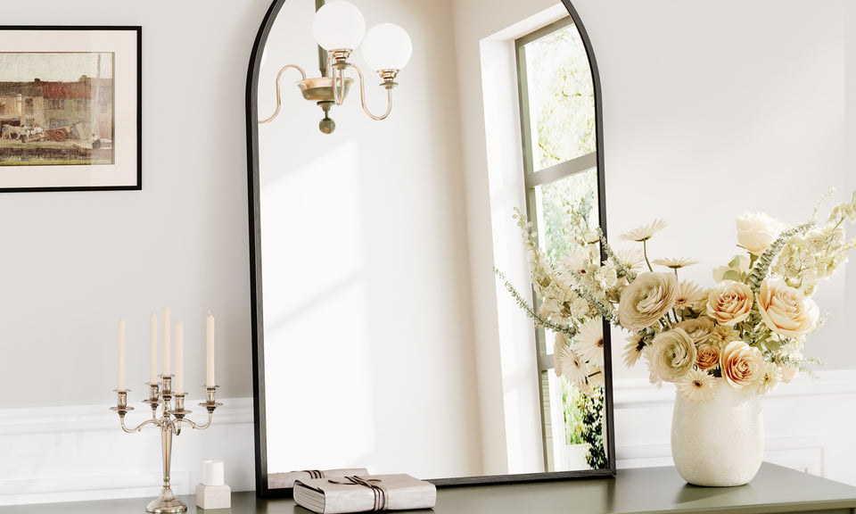 Dripex Arched Mirror, 75 x 50cm/90 x 60cm Wall-Mounted or Leaning, Pre-Fitted Holes & Fixing Kit, for Bathroom, Living Room & Bedroom