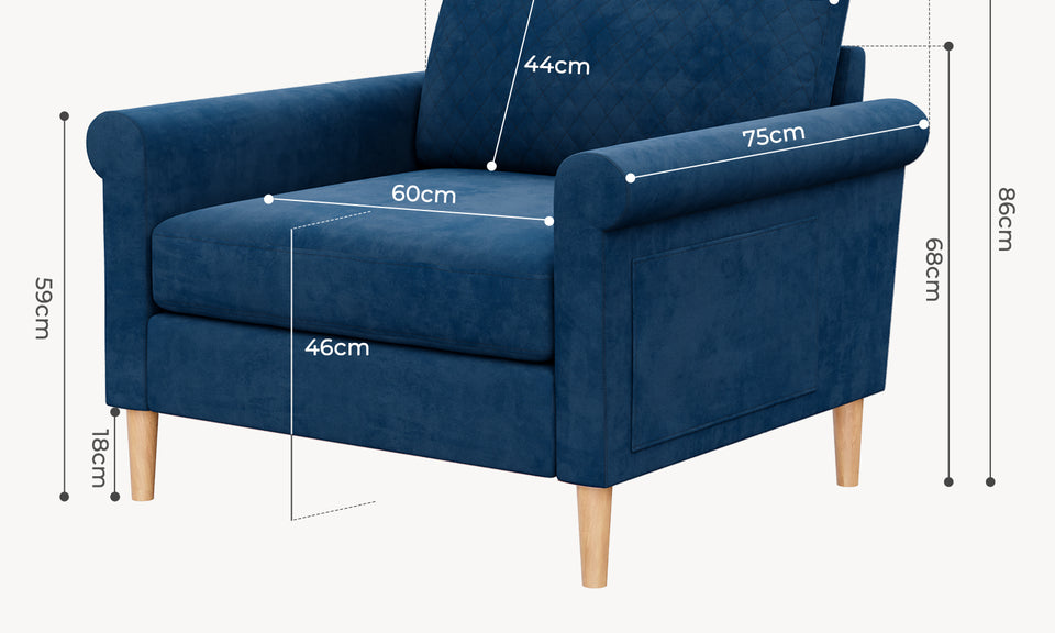 Vesgantti Fabric/Velet Loveseat Sofa, 1/2/3/4 Seater Couch/Armchair with Bilateral Pocket Storage & Removable Cushions, Perfect for Living Room, Bedroom and Office, Tool-free Assembly