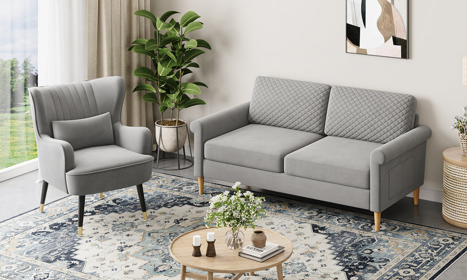 Vesgantti Fabric/Velet Loveseat Sofa, 1/2/3/4 Seater Couch/Armchair with Bilateral Pocket Storage & Removable Cushions, Perfect for Living Room, Bedroom and Office, Tool-free Assembly