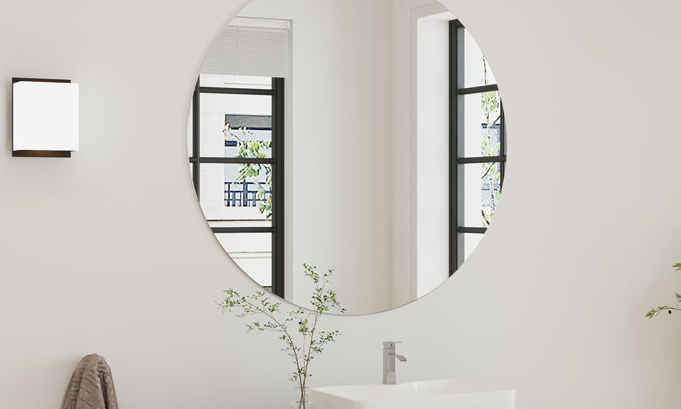 Dripex Frameless Bathroom Mirror, Wall Mounted Bathroom Mirror with Bevelled Edge & Pre-Drilled Holes for Dressing Room Bedroom Living Room
