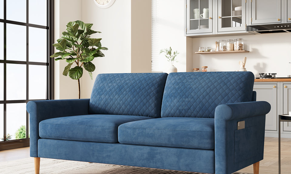 Vesgantti Fabric/Velet Loveseat Sofa, 1/2/3/4 Seater Couch/Armchair with Bilateral Pocket Storage & Removable Cushions, Perfect for Living Room, Bedroom and Office, Tool-free Assembly