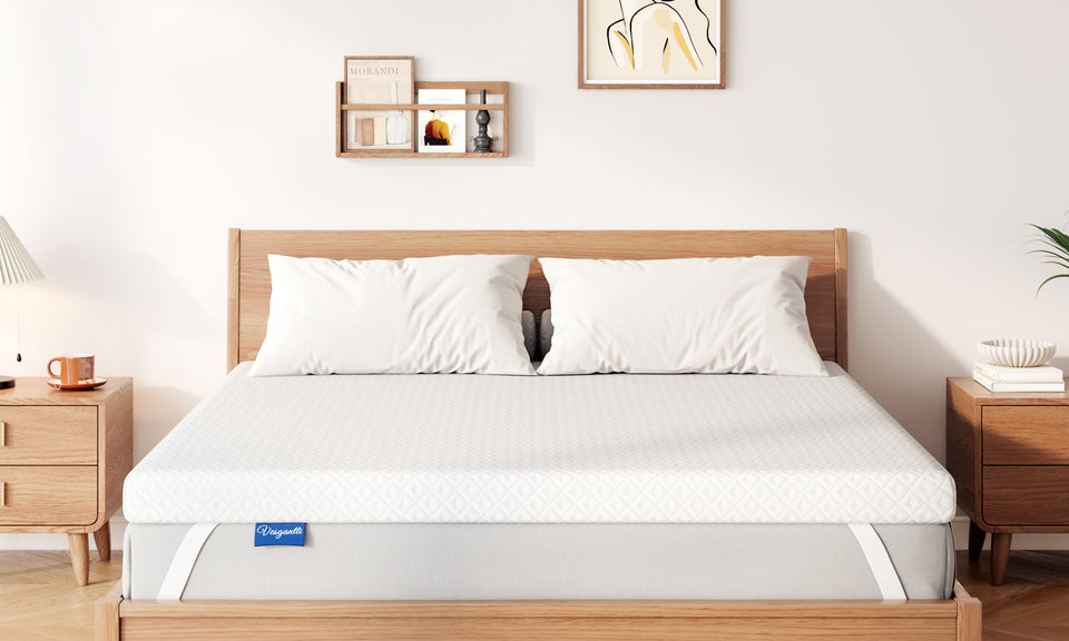 Vesgantti 3/4 Inch Memory Foam Mattress Topper, Gel & Bamboo Charcoal Infused Bed Topper for Cooling Sleep & Pressure Relieving with Washable Cover, White