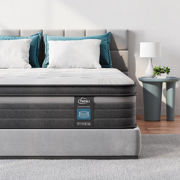 TeQsli Gel Individually Pocket Sprung King Mattress 5FT with Soft Fabric, 10 Inch Hybrid Mattress King for Pressure & Back Pain Relief, Medium Firm Mattress in a Box-150x200x25cm