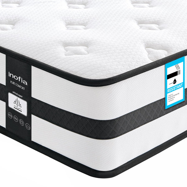 Inofia Sleep Double Mattresses 4FT6, Memory Foam Sprung Hybrid Mattress 10 Inch, 7-Zone Support & Sleep Cooler, Medium Firm Original Collection, 100 Night Home Trial