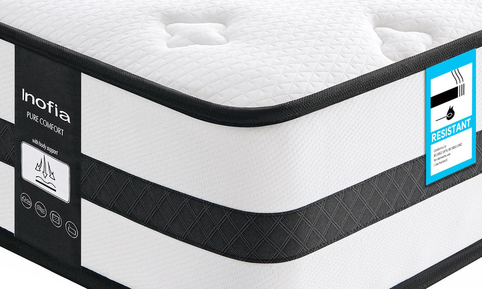 Inofia Sleep Double Mattresses 4FT6, Memory Foam Sprung Hybrid Mattress 10 Inch, 7-Zone Support & Sleep Cooler, Medium Firm Original Collection, 100 Night Home Trial