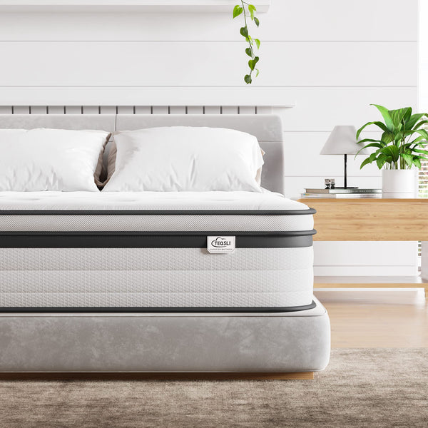 TeQsli Super King Mattress 6FT, 10.6 Inch Gel Memory Foam Pocket Spring Orthopedic Mattress Edge Support & Motion Isolation Hybrid Super King Mattress - Medium Firm 180x200x27 cm