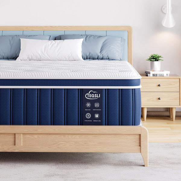 TeQsli 4FT6 Double Mattress, 10.6 Inch Memory Foam Sprung Hybrid Mattress for Pressure Relief & Edge Support, 9-Zone Support Orthopedic Mattress Medium Firm with Skin-Friendly Fabric 135x190x27cm Visit the TeQsli Store