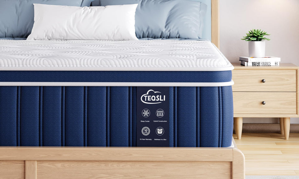 TeQsli 4FT6 Double Mattress, 10.6 Inch Memory Foam Sprung Hybrid Mattress for Pressure Relief & Edge Support, 9-Zone Support Orthopedic Mattress Medium Firm with Skin-Friendly Fabric 135x190x27cm Visit the TeQsli Store
