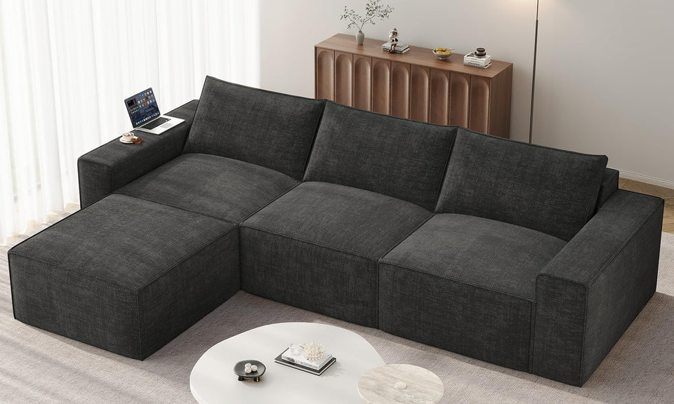 Vesgantti Sectional Corner Sofa, Chenille Deep Seat L Shape Cloud Couch, No Assembly Required