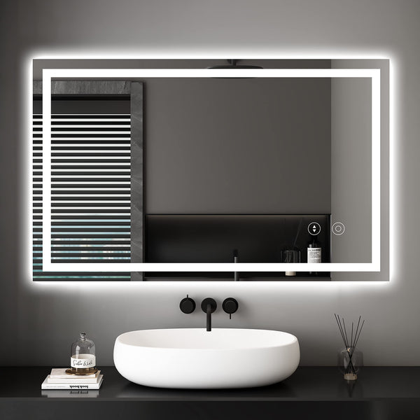 Dripex LED Bathroom Mirror, 1000x600mm, Dimmable with 3 Colors & Demister Pad, Backlit, Wall-Mounted, Horizontal/Vertical