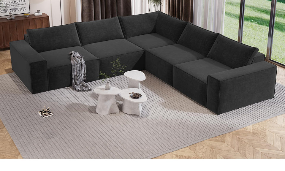 Vesgantti Sectional Corner Sofa, Chenille Deep Seat L Shape Cloud Couch, No Assembly Required