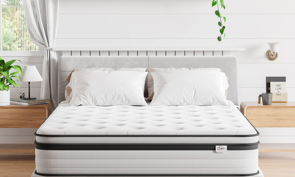 TeQsli Super King Mattress 6FT, 10.6 Inch Gel Memory Foam Pocket Spring Orthopedic Mattress Edge Support & Motion Isolation Hybrid Super King Mattress - Medium Firm 180x200x27 cm