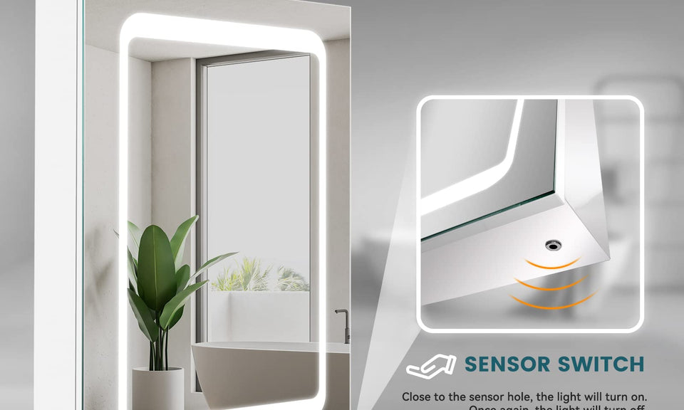 Dripex LED Bathroom Mirror Cabinet, 450x600mm, with Shaver Socket, Demister Pad, and Non-contact Sensor Switch, White/Left Hinge