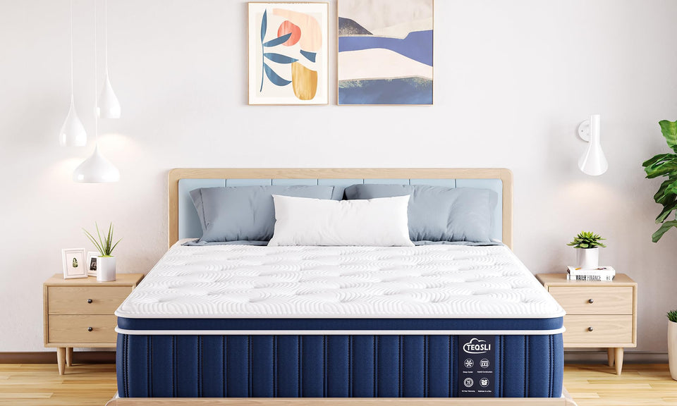 TeQsli 4FT6 Double Mattress, 10.6 Inch Memory Foam Sprung Hybrid Mattress for Pressure Relief & Edge Support, 9-Zone Support Orthopedic Mattress Medium Firm with Skin-Friendly Fabric 135x190x27cm Visit the TeQsli Store