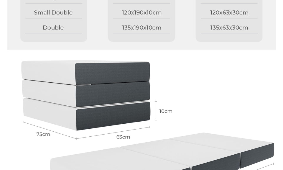 Vesgantti Folding Mattress Small Single with Storage Bag, 10CM Gel Memory Foam Foldable Mattress Tri-fold for Travel, Camping, Guest Bed - 100-Night Trial, CertiPUR-US Certified