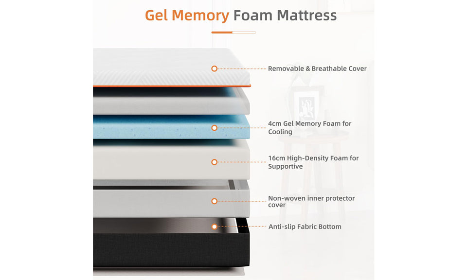 Vesgantti Mattress 16/18/20cm Gel Memory Foam Mattress for Cool Sleep & Pressure Relief - Medium, CertiPUR-US Certified