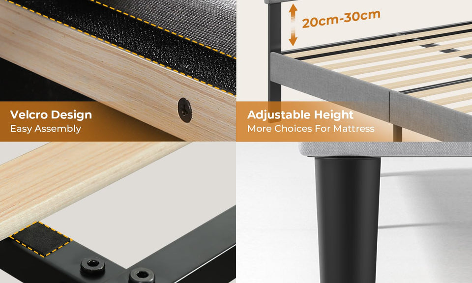 Vesgantti Bed Frame with Adjustable Linen Headboard & Solid Wooden Slats, Easy Assembly, No Box Spring Needed, Under Bed Storage