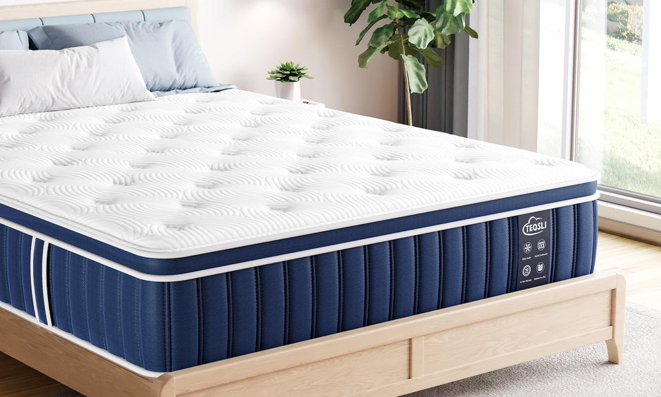 TeQsli 4FT6 Double Mattress, 10.6 Inch Memory Foam Sprung Hybrid Mattress for Pressure Relief & Edge Support, 9-Zone Support Orthopedic Mattress Medium Firm with Skin-Friendly Fabric 135x190x27cm Visit the TeQsli Store
