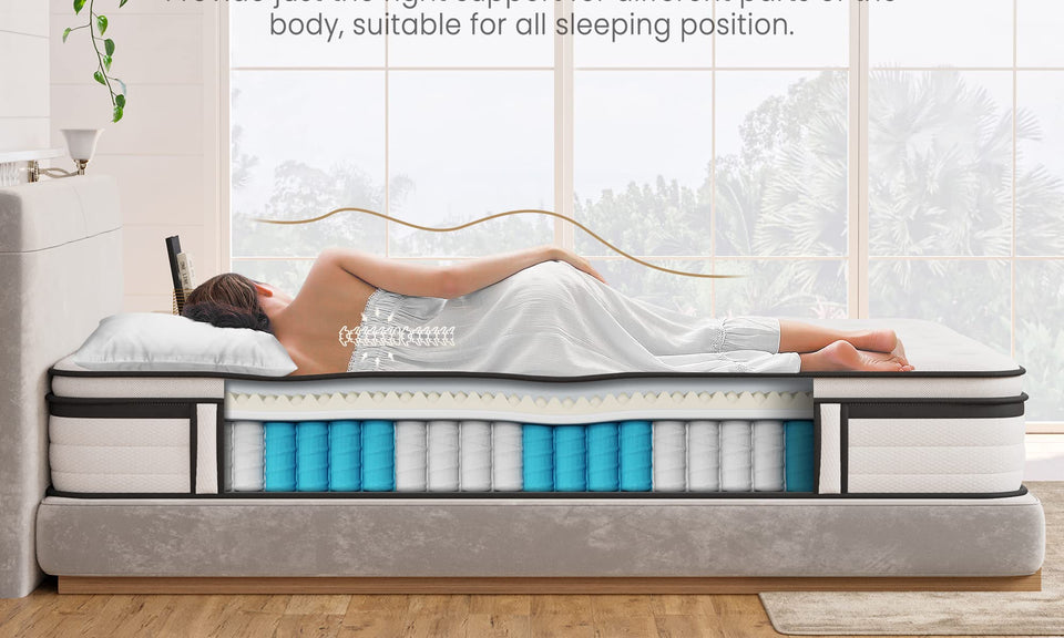 TeQsli Super King Mattress 6FT, 10.6 Inch Gel Memory Foam Pocket Spring Orthopedic Mattress Edge Support & Motion Isolation Hybrid Super King Mattress - Medium Firm 180x200x27 cm