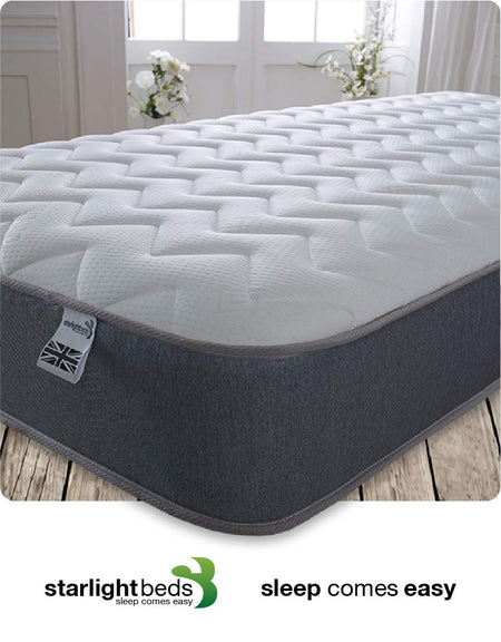 Starlight Beds Essentials Zig Zag Single Mattress with Springs and Memory Foam. 7.5 Inch Budget Mattress. Grey, Soft Firmness (90x190x19cm)