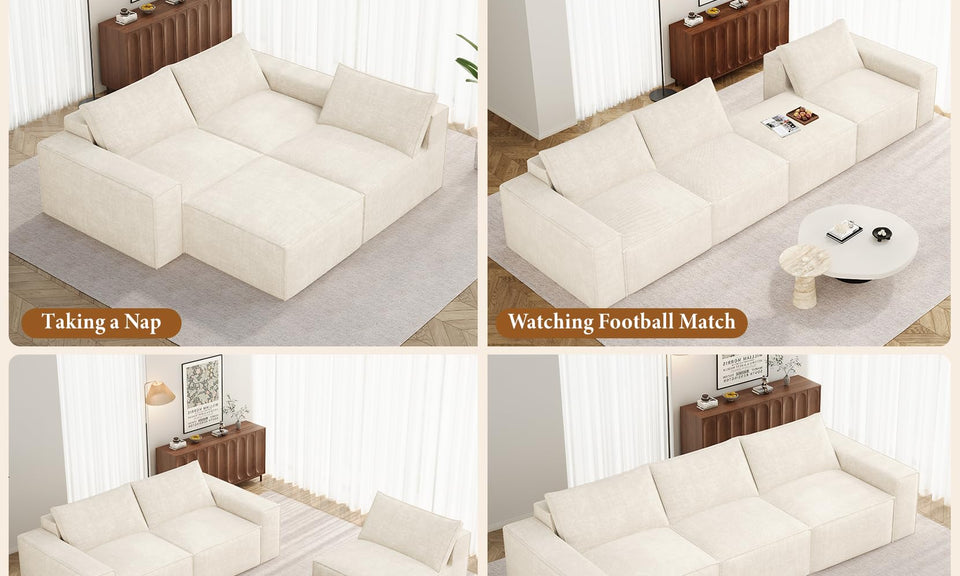 Vesgantti Sectional Corner Sofa, Chenille Deep Seat L Shape Cloud Couch, No Assembly Required