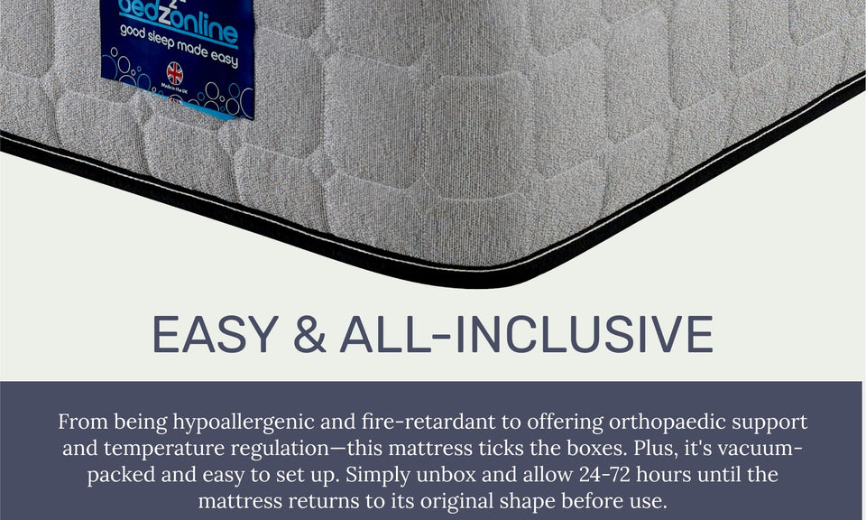 BEDZONLINE Orthopaedic Memory Foam & Spring Mattress - 4ft6 Double | Breathable 20cm Thick Memory Foam & Spring Mattress | Body Support, Alignment & Pressure Relief | UK Made & Hypoallergenic