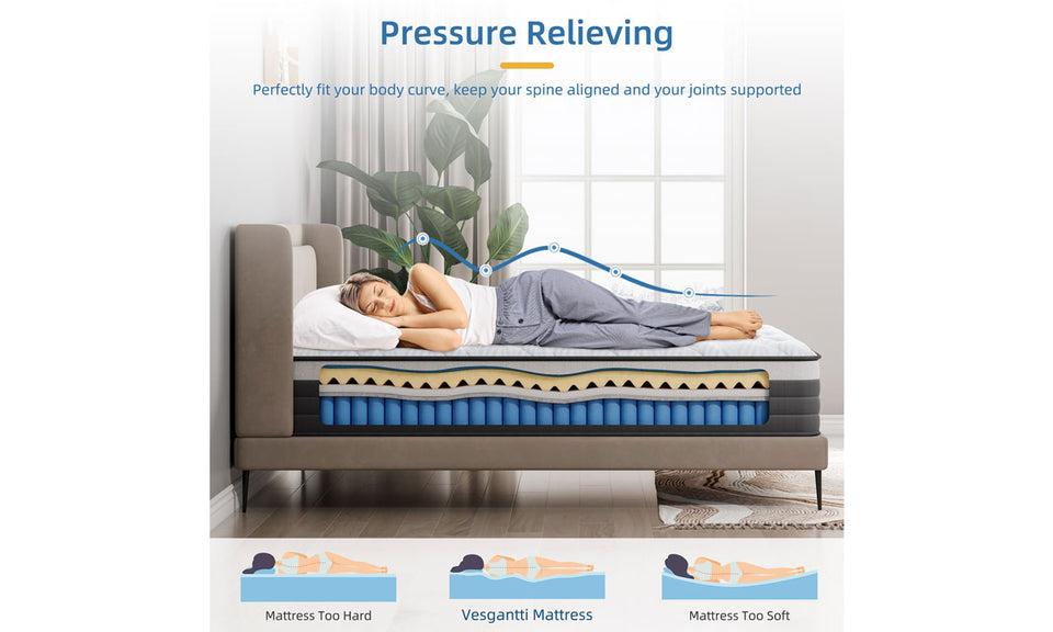 Vesgantti 10.2 Inch Hybrid Mattress with Individual Pocket Springs and Cooling Gel Memory Foam, Medium Firm