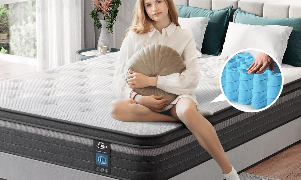 TeQsli Gel Individually Pocket Sprung King Mattress 5FT with Soft Fabric, 10 Inch Hybrid Mattress King for Pressure & Back Pain Relief, Medium Firm Mattress in a Box-150x200x25cm