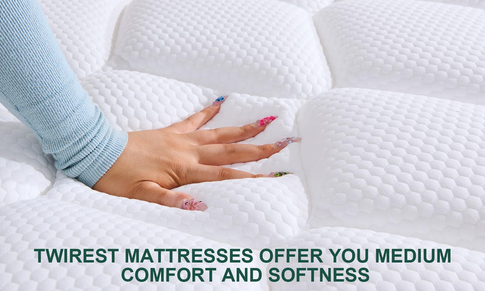 Twirest Double Mattress, Hybrid Memory Foam and Spring Mattress, Zonal Support, Decompression, Medium Firm, Soft and Breathable Cloth, Mattress-in-Box, 135x190x22cm