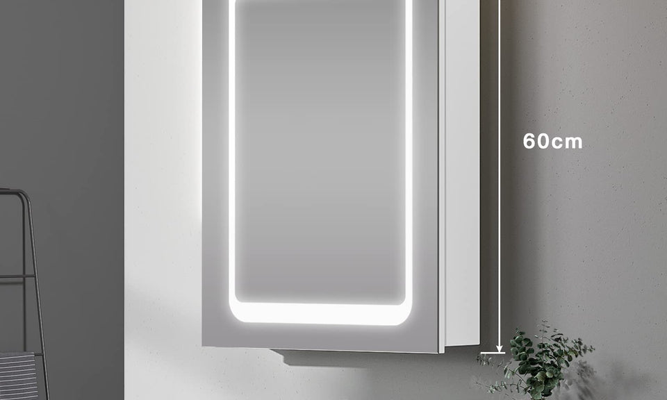 Dripex LED Bathroom Mirror Cabinet, 450x600mm, with Shaver Socket, Demister Pad, and Non-contact Sensor Switch, White/Left Hinge