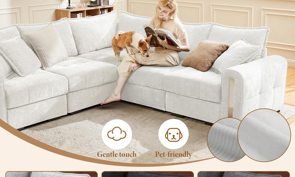 Vesgantti 4/5 Seater U Shaped Sofa with Storage, Small Modular L Shaped Sofas, Chenille/Corduroy Convertible Left/Right Hand Corner Couch