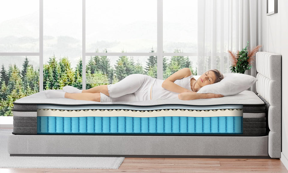 TeQsli Gel Individually Pocket Sprung King Mattress 5FT with Soft Fabric, 10 Inch Hybrid Mattress King for Pressure & Back Pain Relief, Medium Firm Mattress in a Box-150x200x25cm