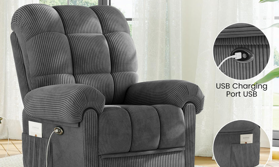 Vesgantti Electric Recliner Chair, Teddy/Corduroy Armchair Recliner, Comfy Reclining Chairs for Elderly, Adults Electric Recliner Armchair with Any Position, USB Port, Arm Chairs for Living Room