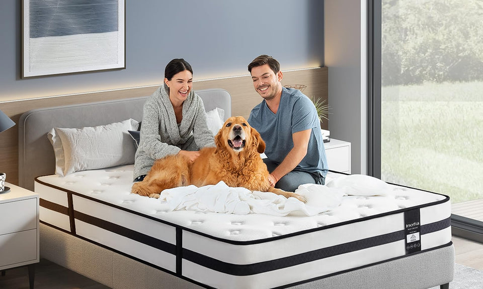Inofia Sleep Double Mattresses 4FT6, Memory Foam Sprung Hybrid Mattress 10 Inch, 7-Zone Support & Sleep Cooler, Medium Firm Original Collection, 100 Night Home Trial