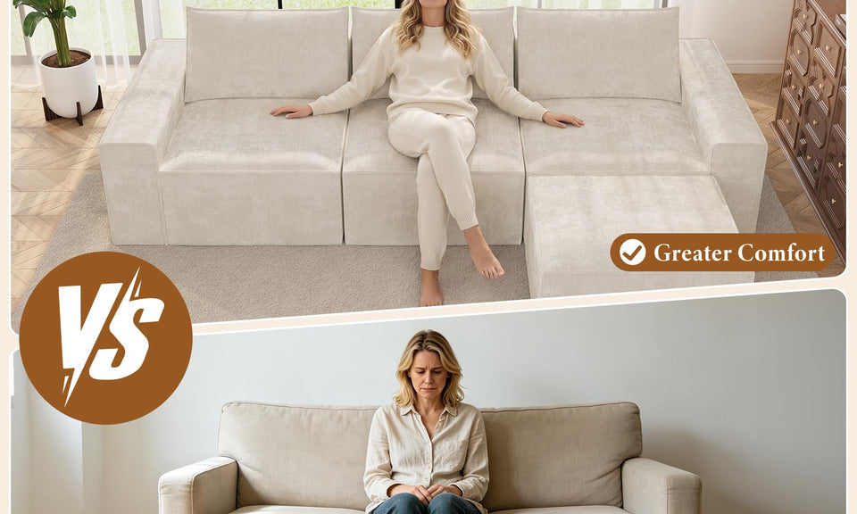 Vesgantti Sectional Corner Sofa, Chenille Deep Seat L Shape Cloud Couch, No Assembly Required